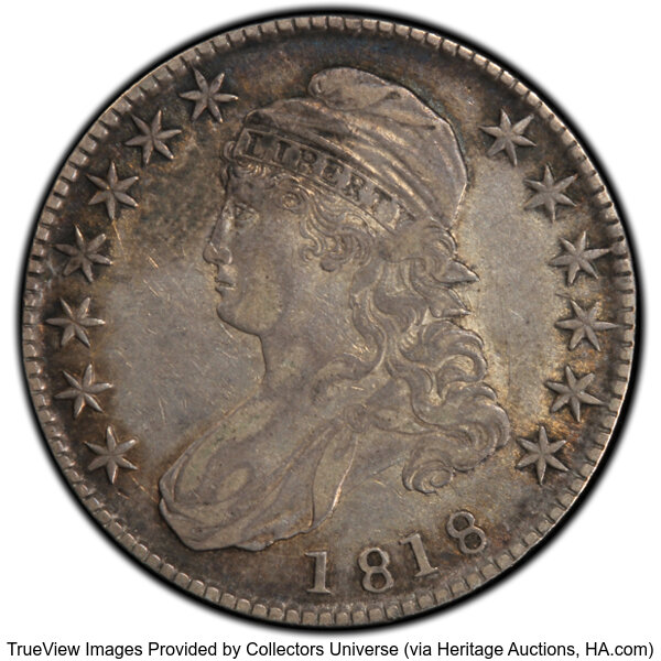 image for: 1818 50C O-109, R.3, XF40 PCGS. PCGS Population: 5 in 40, 11 finer (10/25). CDN: $357 Whsle. Bid for NGC/PCGS XF40. Mintage...