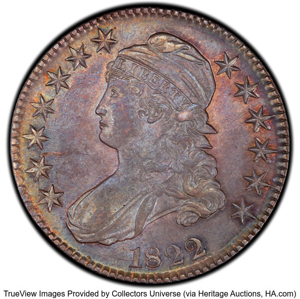 image for: 1822 50C O-106a, R.3, AU55 PCGS. PCGS Population: 1 in 55, 3 finer (10/25). CDN: $630 Whsle. Bid for NGC/PCGS AU55. Mintage...