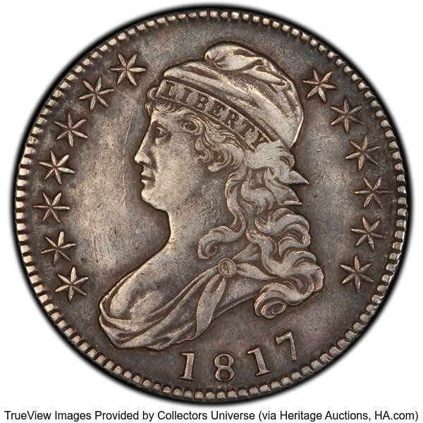 image for: 1817 50C O-109, R.3, XF40 PCGS. PCGS Population: 3 in 40, 15 finer (10/25). CDN: $388.50 Whsle. Bid for NGC/PCGS XF40. Mint...