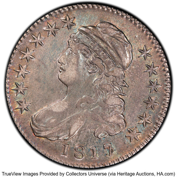 image for: 1817/3 50C O-101a, R.1, XF45 PCGS. PCGS Population: 5 in 45, 20 finer (10/25). CDN: $1,450 Whsle. Bid for NGC/PCGS XF45....