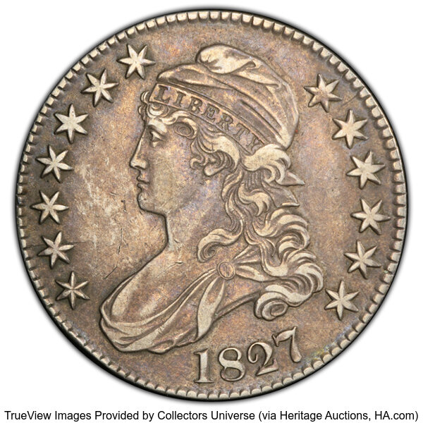 image for: 1827 50C Square Base 2, O-116a, High R.5, XF40 PCGS. PCGS Population: 3 in 40, 4 finer (10/25). CDN: $208 Whsle. Bid for NG...