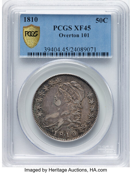image for: 1810 50C O-101, R.1, XF45 PCGS. PCGS Population: 8 in 45, 6 finer (10/25). CDN: $550 Whsle. Bid for NGC/PCGS XF45....