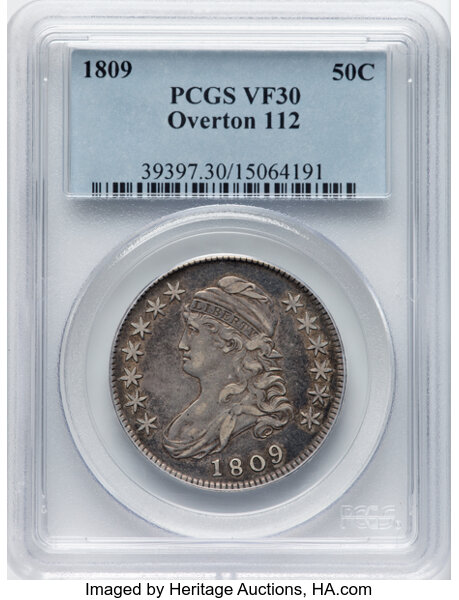 image for: 1809 50C Normal Edge, O-112, Low R.5, VF30 PCGS. PCGS Population: 4 in 30, 12 finer (10/25). CDN: $348 Whsle. Bid for NGC/P...