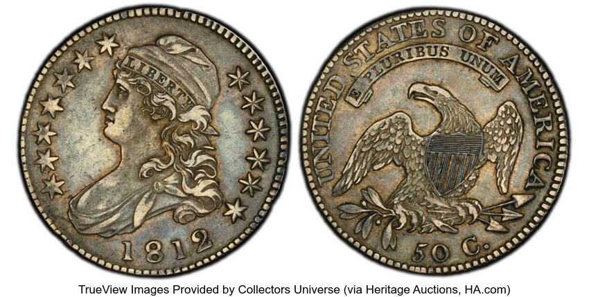 image for: 1812 50C Large 8, O-109, R.4, XF45 PCGS. PCGS Population: 2 in 45, 4 finer (10/25). CDN: $561 Whsle. Bid for NGC/PCGS XF45....