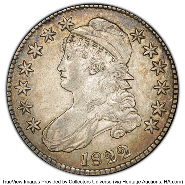 image for: 1822 50C O-114, R.3, XF45 PCGS. PCGS Population: 3 in 45, 8 finer (10/25). CDN: $357 Whsle. Bid for NGC/PCGS XF45. Mintage ...