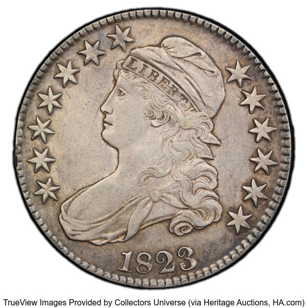 image for: 1823 50C O-106, R.3, XF45 PCGS. PCGS Population: 1 in 45, 4 finer (10/25). CDN: $315 Whsle. Bid for NGC/PCGS XF45. Mintage ...