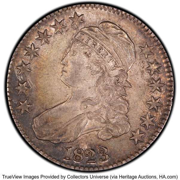 image for: 1823 50C O-104, R.2, AU50 PCGS. PCGS Population: 5 in 50, 14 finer (10/25). CDN: $460 Whsle. Bid for NGC/PCGS AU50. Mintage...