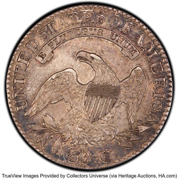 image for: 1823 50C O-104, R.2, AU50 PCGS. PCGS Population: 5 in 50, 14 finer (10/25). CDN: $460 Whsle. Bid for NGC/PCGS AU50. Mintage...