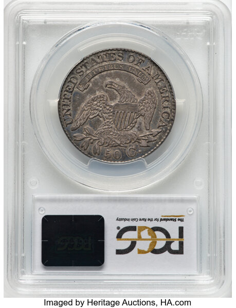 image for: 1828 50C Square Base 2, Large 8s, O-108, R.2, AU53 PCGS. PCGS Population: 2 in 53, 7 finer (10/25). CDN: $440 Whsle. Bid fo...