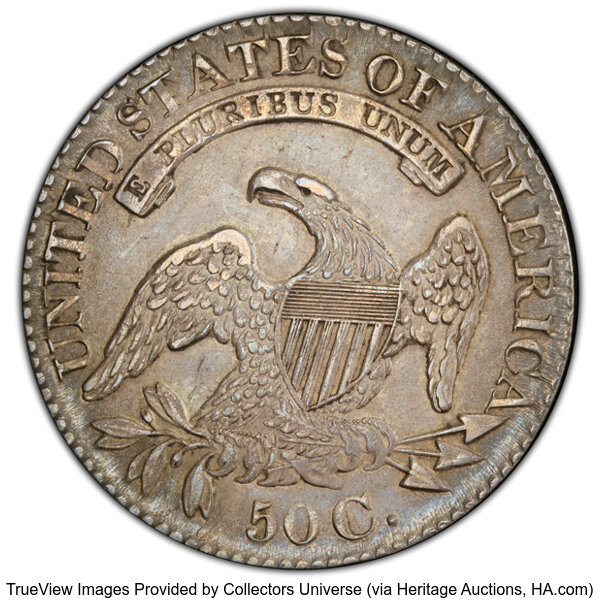 image for: 1827 50C Square Base 2, O-121, R.4, AU53 PCGS. PCGS Population: 2 in 53, 8 finer (10/25). CDN: $363 Whsle. Bid for NGC/PCGS...