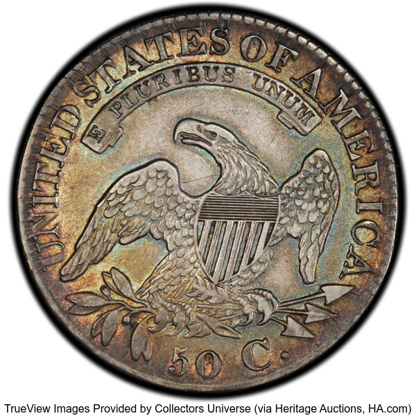 image for: 1827 50C Square Base 2, O-115, R.3, AU50 PCGS. PCGS Population: 4 in 50, 8 finer (10/25). CDN: $308.55 Whsle. Bid for NGC/P...