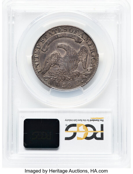 image for: 1827 50C Square Base 2, O-141, R.3, XF45 PCGS. CAC. PCGS Population: 2 in 45, 12 finer. CAC: 2 in 45, 2 finer (10/25). CDN:...
