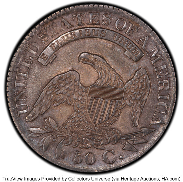 image for: 1827 50C Square Base 2, O-139, Low R.4, AU50 PCGS. PCGS Population: 2 in 50, 11 finer (10/25). CDN: $336.60 Whsle. Bid for ...