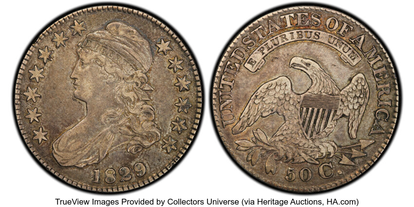 image for: 1829 50C Large Letters, O-110, R.3, XF40 PCGS. CAC. PCGS Population: 4 in 40, 18 finer (10/25). CDN: $176 Whsle. Bid for NG...