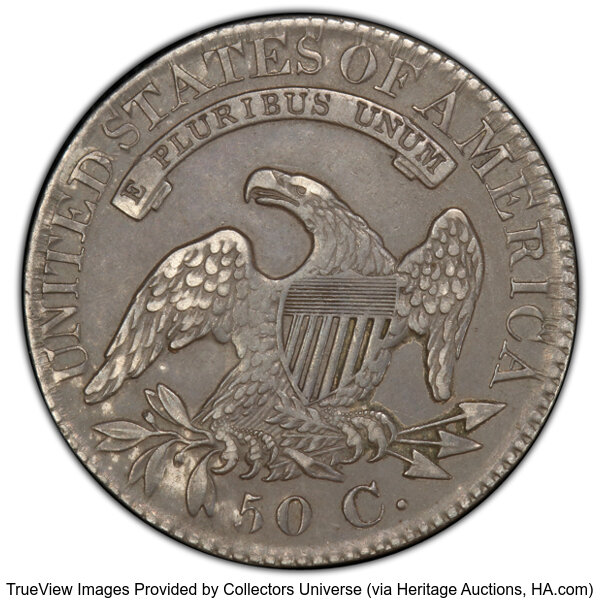 image for: 1827 50C Square Base 2, O-144, R.5, VF30 PCGS. PCGS Population: 3 in 30, 9 finer (10/25). CDN: $850 Whsle. Bid for NGC/PCGS...