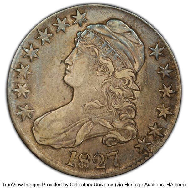 image for: 1827 50C Square Base 2, O-136, Low R.4, XF45 PCGS. PCGS Population: 2 in 45, 12 finer (10/25). CDN: $228 Whsle. Bid for NGC...