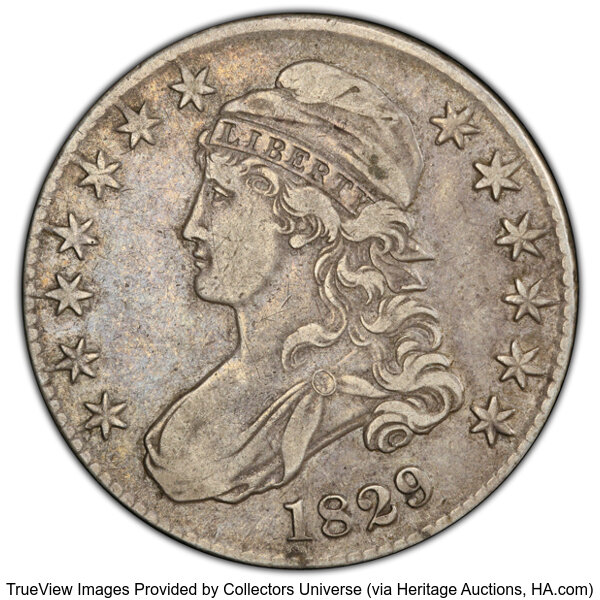 image for: 1829 50C Small Letters, O-104, R.5, XF40 PCGS. PCGS Population: 2 in 40, 2 finer (10/25). CDN: $420 Whsle. Bid for NGC/PCGS...