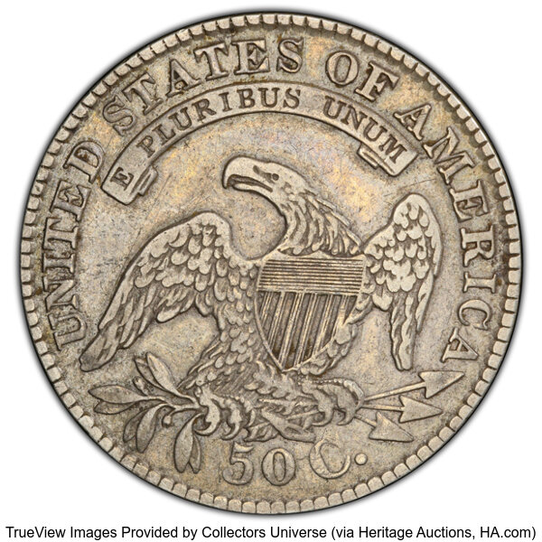 image for: 1829 50C Small Letters, O-104, R.5, XF40 PCGS. PCGS Population: 2 in 40, 2 finer (10/25). CDN: $420 Whsle. Bid for NGC/PCGS...