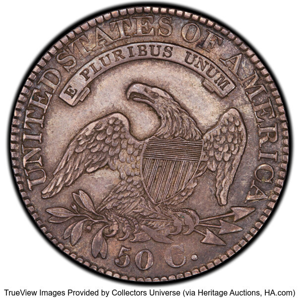 image for: 1827 50C Square Base 2, O-113, R.4, AU55 PCGS. PCGS Population: 3 in 55, 1 finer (10/25). CDN: $528 Whsle. Bid for NGC/PCGS...