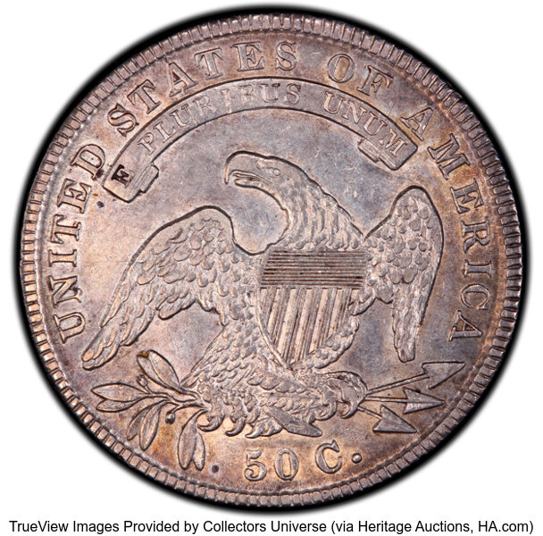 image for: 1836 50C Lettered Edge, O-122, R.2, AU50 PCGS. PCGS Population: 3 in 50, 11 finer (10/25). CDN: $255 Whsle. Bid for NGC/PCG...