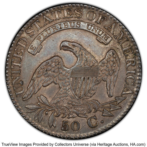 image for: 1827 50C Square Base 2, O-132, R.3, AU53 PCGS. PCGS Population: 4 in 53, 8 finer (10/25). CDN: $332.75 Whsle. Bid for NGC/P...