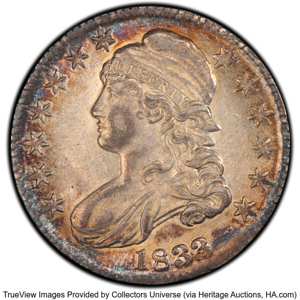 image for: 1833 50C O-103, R.2, AU55 PCGS. PCGS Population: 5 in 55, 4 finer (10/25). CDN: $400 Whsle. Bid for NGC/PCGS AU55. Mintage ...