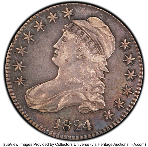 image for: 1824/1 50C O-101, R.2, XF40 PCGS. PCGS Population: 3 in 40, 16 finer (10/25). CDN: $300 Whsle. Bid for NGC/PCGS XF40....