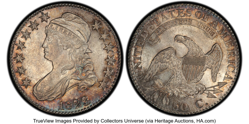 image for: 1823 50C O-112, R.1, MS61 PCGS. PCGS Population: 1 in 61, 4 finer (10/25). CDN: $1,350 Whsle. Bid for NGC/PCGS MS61....