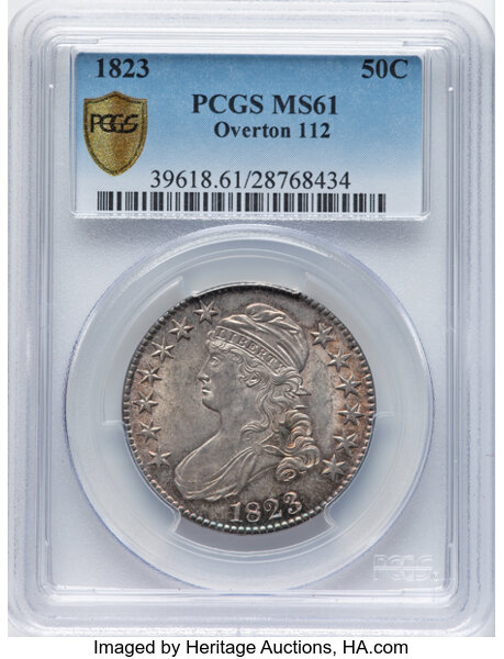 image for: 1823 50C O-112, R.1, MS61 PCGS. PCGS Population: 1 in 61, 4 finer (10/25). CDN: $1,350 Whsle. Bid for NGC/PCGS MS61....