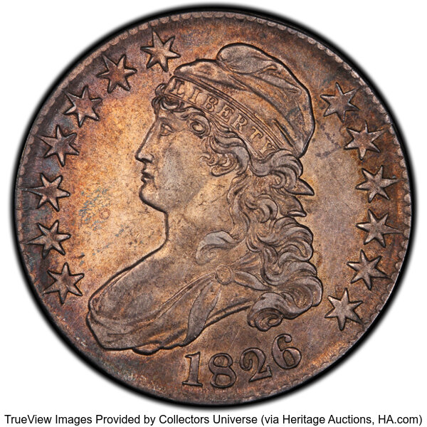 image for: 1826 50C O-114, R.4, AU53 PCGS. PCGS Population: 2 in 53, 8 finer (10/25). CDN: $330 Whsle. Bid for NGC/PCGS AU53. Mintage ...