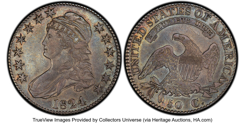 image for: 1824 50C O-104, R.3, XF45 PCGS. PCGS Population: 3 in 45, 11 finer (10/25). CDN: $199.50 Whsle. Bid for NGC/PCGS XF45. Mint...