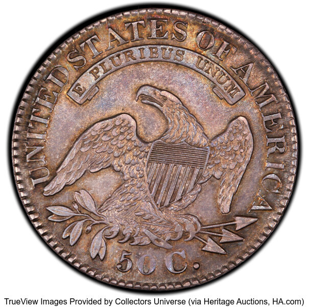 image for: 1827 50C Square Base 2, O-110, Low R.4, AU53 PCGS. PCGS Population: 4 in 53, 8 finer (10/25). CDN: $363 Whsle. Bid for NGC/...