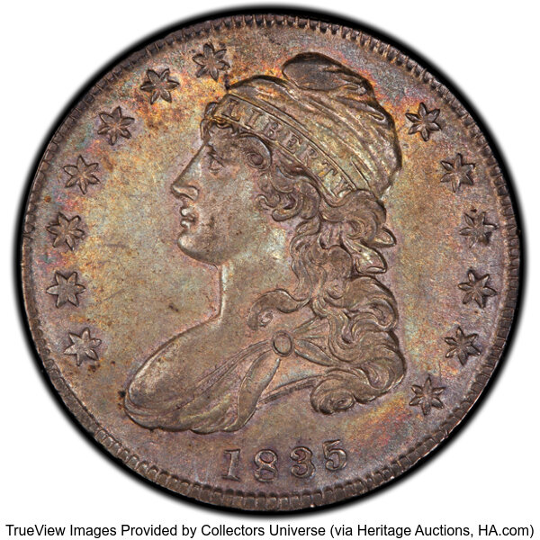 image for: 1835 50C O-110, R.3, AU50 PCGS. PCGS Population: 2 in 50, 6 finer (10/25). CDN: $280.50 Whsle. Bid for NGC/PCGS AU50. Minta...