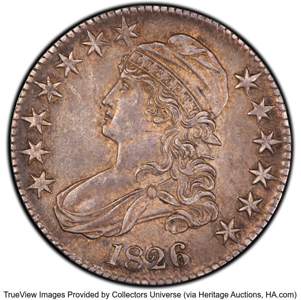 image for: 1826 50C O-117a, R.3, AU50 PCGS. PCGS Population: 3 in 50, 8 finer (10/25). CDN: $280.50 Whsle. Bid for NGC/PCGS AU50. Mint...