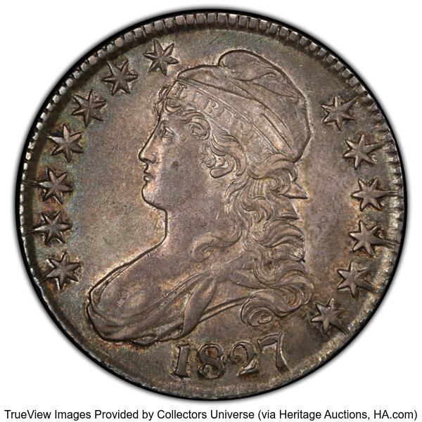 image for: 1827 50C Square Base 2, O-143, R.4, XF45 PCGS. PCGS Population: 4 in 45, 15 finer (10/25). CDN: $228 Whsle. Bid for NGC/PCG...