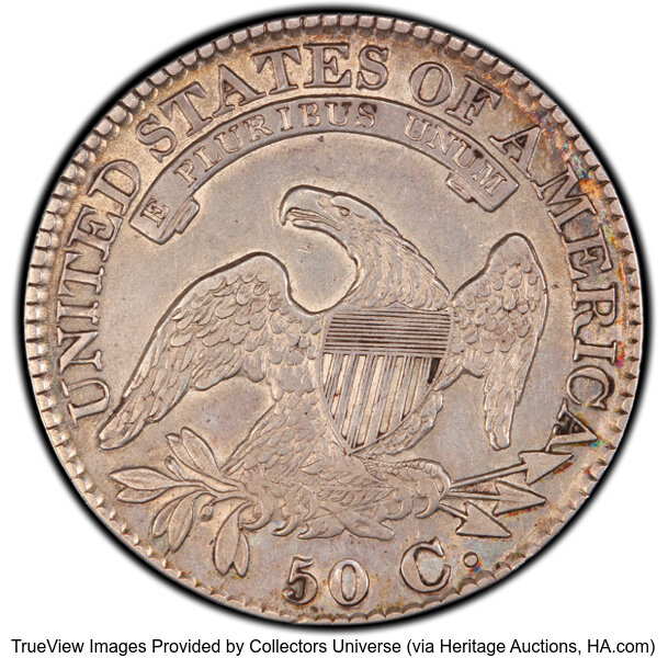 image for: 1827 50C Curl Base 2, O-146, R.1, XF40 PCGS. PCGS Population: 7 in 40, 35 finer (10/25). CDN: $360 Whsle. Bid for NGC/PCGS ...