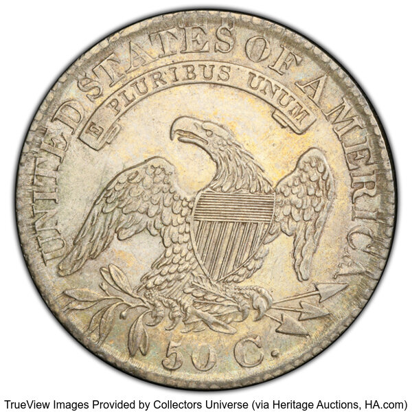 image for: 1827 50C Square Base 2, O-125, R.3, AU50 PCGS. PCGS Population: 3 in 50, 16 finer (10/25). CDN: $308.55 Whsle. Bid for NGC/...