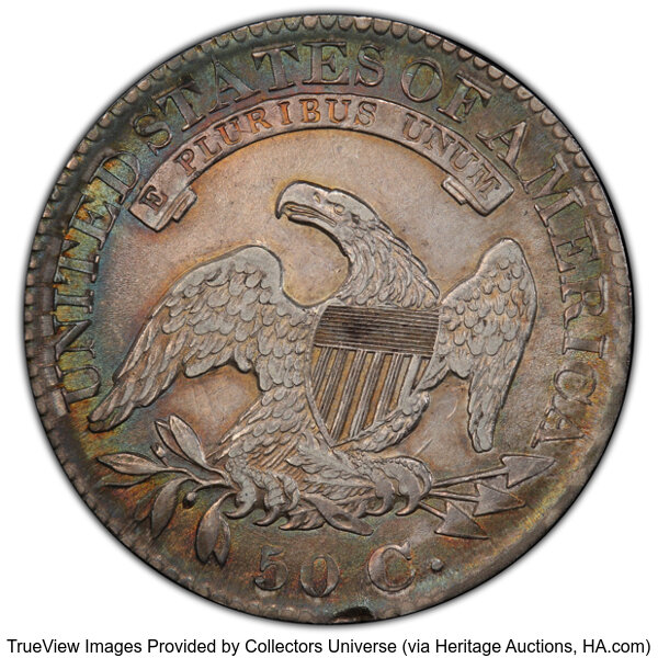 image for: 1827/6 50C O-103, R.4, AU50 PCGS. PCGS Population: 3 in 50, 7 finer (10/25). CDN: $660 Whsle. Bid for NGC/PCGS AU50. Mintag...