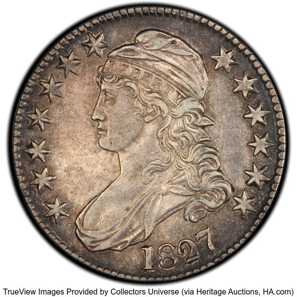 image for: 1827 50C Square Base 2, O-104, R.1, XF45 PCGS. PCGS Population: 10 in 45, 20 finer (10/25). CDN: $190 Whsle. Bid for NGC/PC...