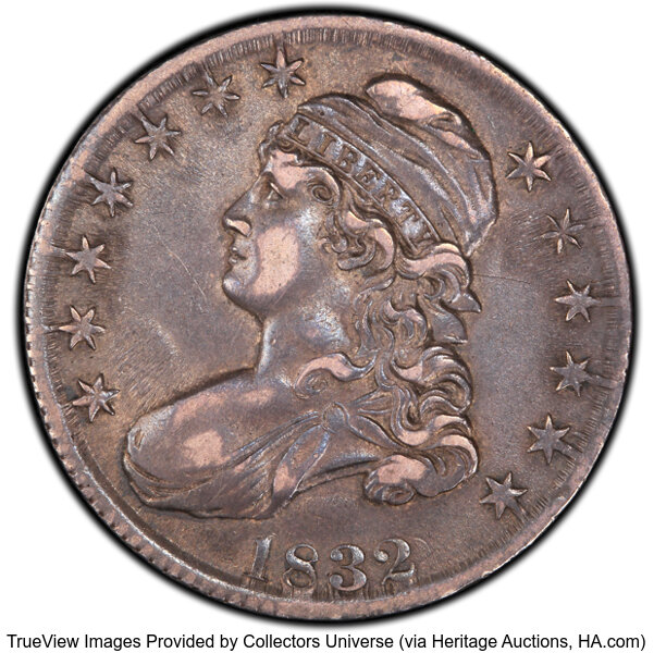 image for: 1832 50C Small Letters, O-114, R.4, XF45 PCGS. PCGS Population: 4 in 45, 8 finer (10/25). CDN: $228 Whsle. Bid for NGC/PCGS...