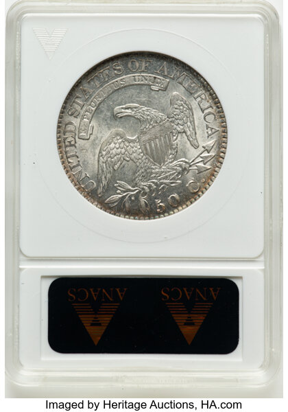 image for: 1825 50C O-111, R.2, AU58 ANACS. Housed in a small-sized holder. Mintage 2,900,000....