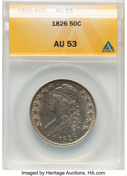 image for: 1826 50C O-112a, R.2, AU53 ANACS.  Mintage 4,000,000....