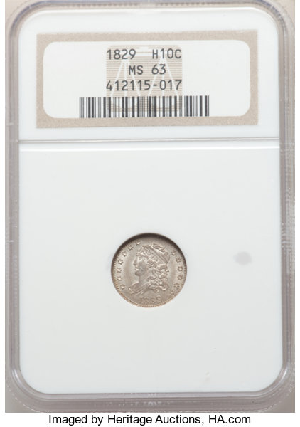 image for: 1829 H10C V-6, LM-5, R.1, MS63 NGC.  CDN: $780 Whsle. Bid for NGC/PCGS MS63. Mintage 1,230,000....