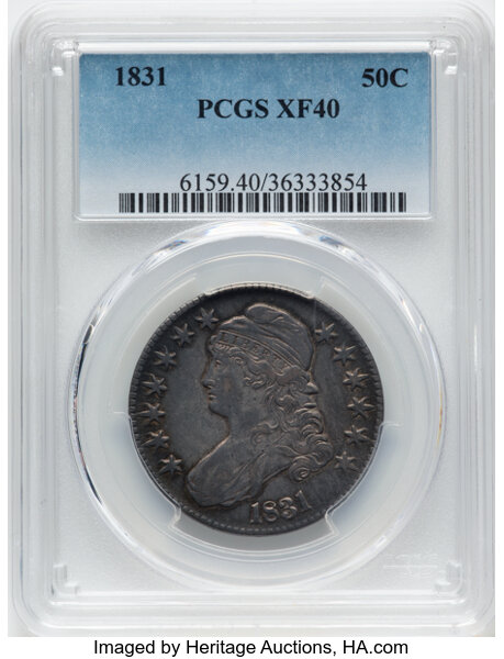 image for: 1831 50C O-108, R.1, XF40 PCGS.  CDN: $160 Whsle. Bid for NGC/PCGS XF40. Mintage 5,873,660....