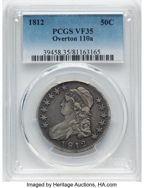 image for: 1812 50C Large 8, O-103, R.1, VF35 PCGS. Incorrectly certified as O-110a by PCGS. CDN: $320 Whsle. Bid for NGC/PCGS VF35. M...