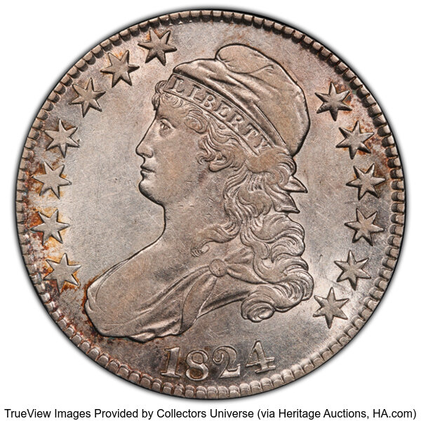 image for: 1824 50C O-108, R.3, AU50 PCGS.  CDN: $255 Whsle. Bid for NGC/PCGS AU50. Mintage 3,504,954....