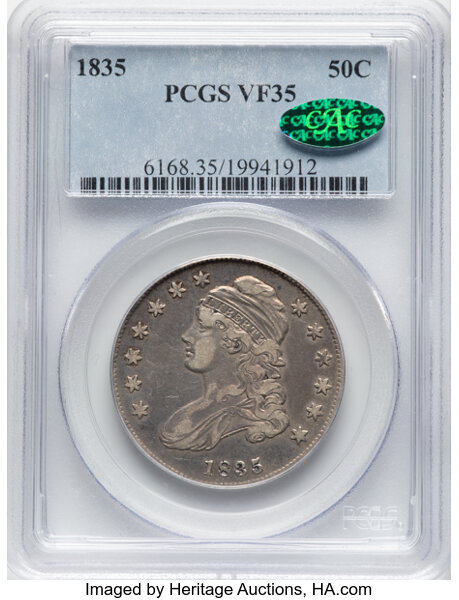 image for: 1835 50C O-101, R.1, VF35 PCGS. CAC. CDN: $130 Whsle. Bid for NGC/PCGS VF35. Mintage 5,352,006....