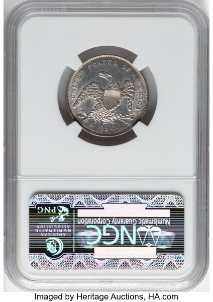 image for: 1831 25C Small Letters, B-4, R.1, AU58 NGC. NGC Census: 77 in 58, 217 finer (11/25). CDN: $1,440 Whsle. Bid for NGC/PCGS AU...