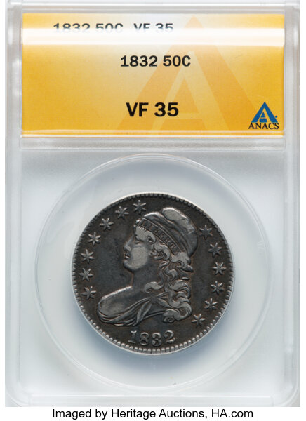 image for: 1832 50C Small Letters, O-102, R.1, VF35 ANACS.  Mintage 4,797,000....