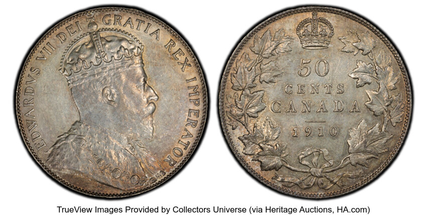 image for: Canada: Edward VII "Victorian Leaves" 50 Cents 1910 MS63 PCGS,...